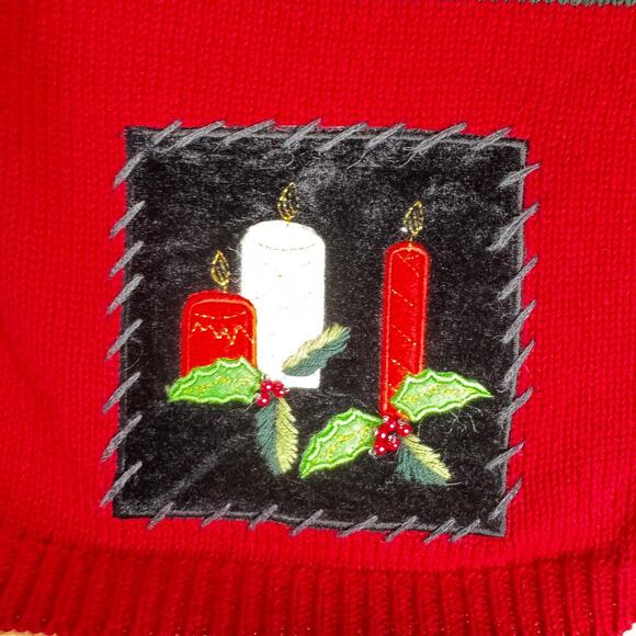 Christmas Sweater Vest Petite Women's sz Large Red Zipper Tree Poinsettia Snow - Picture 6 of 12